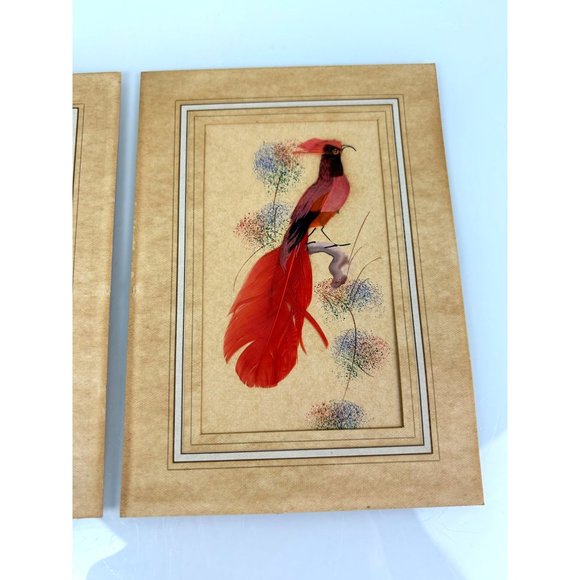 Vintage Feather Bird Art Pieces Set of 2,Red & Blue Animal Home Wall Art 5x7 - Picture 5 of 12
